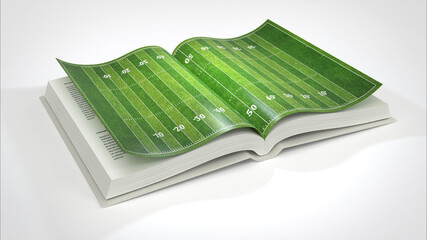 American football book theme, 3d rendering.