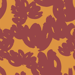 Naklejka premium Orange seamless pattern with abstract red flowers. Vector square background, illustration, print, floral design