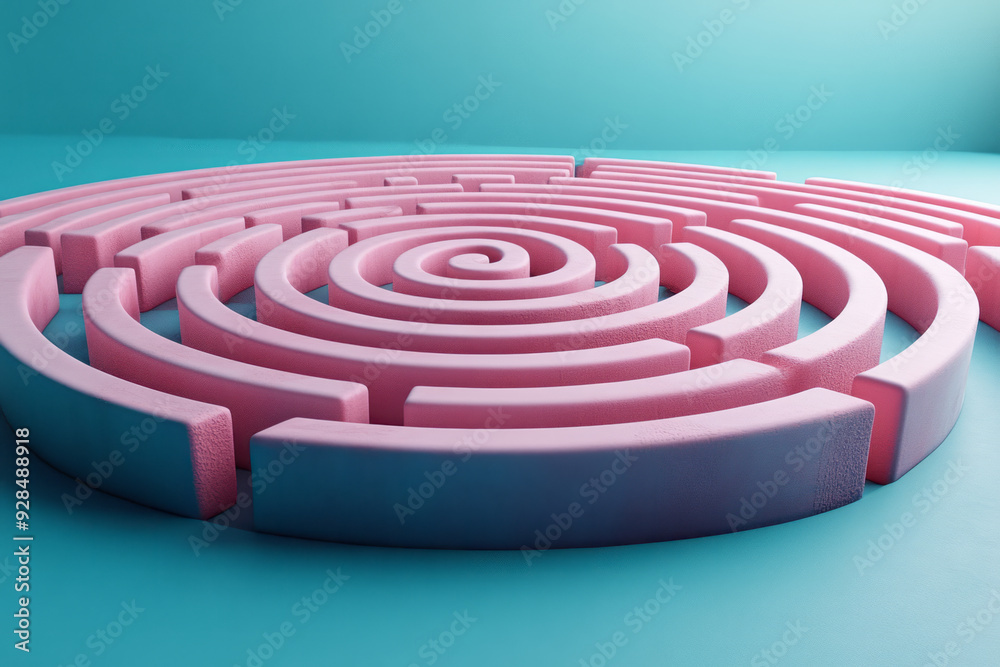 Poster a labyrinth, isolated on a pastel mint background, symbolizing the complexity of thought processes,