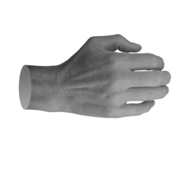 Right hand in a bent fist, knuckles, dorsal view. Isolated on white background. Gesture and body language.