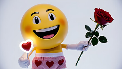 smiley face with flower and  heart