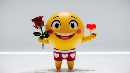 emoji with rose and heart on hand