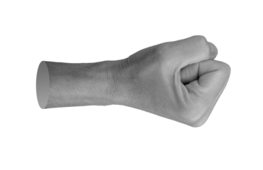 Clenched fingers, knuckle, fist aside, side view, isolated on white background..