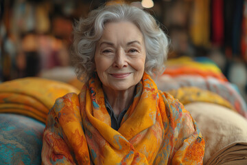 Fototapeta premium Happy confident stylish mature senior woman at home, portrait.