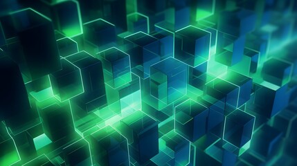 3d rendering of mind green and blue abstract geometric background. Scene for advertising, technology, showcase, banner, game, sport, cosmetic, business, metaverse. Sci-Fi Illustration. Product display