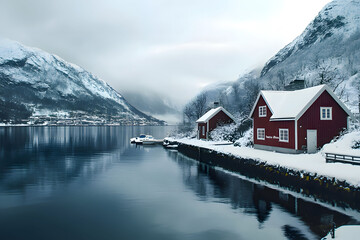 Fototapeta premium small house in the mountains. Generative AI