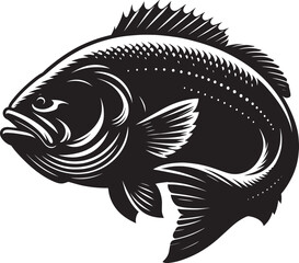 Big Fish Silhouette isolated on white background Minimalist fish vector shape