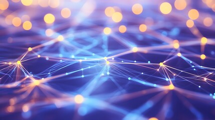 Abstract Network Connections with Blue and Orange Glowing Lights