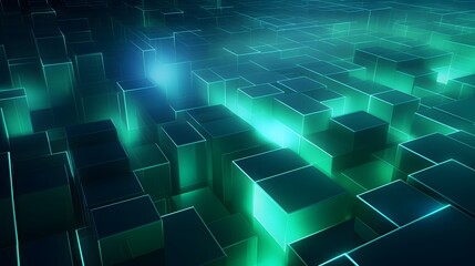 Obraz premium 3d rendering of mind green and blue abstract geometric background. Scene for advertising, technology, showcase, banner, game, sport, cosmetic, business, metaverse. Sci-Fi Illustration. Product display