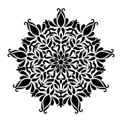 Vector mandala floral pattern black round ornament.