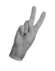 V for victory, hand sign isolated on white background...
