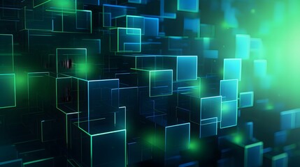 Obraz premium 3d rendering of mind green and blue abstract geometric background. Scene for advertising, technology, showcase, banner, game, sport, cosmetic, business, metaverse. Sci-Fi Illustration. Product display
