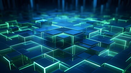 3d rendering of mind green and blue abstract geometric background. Scene for advertising, technology, showcase, banner, game, sport, cosmetic, business, metaverse. Sci-Fi Illustration. Product display