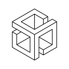 Cube logo, geometric vector design. Monochrome box logotype company, trendy techno emblem in isometric line style.