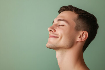 Fototapeta premium A close up of a man's face with his eyes closed