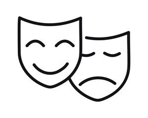 Comedy and Tragedy Masks. Masquerade Mask, Comic and Tragic Vector Icon for Theater or Carnival.