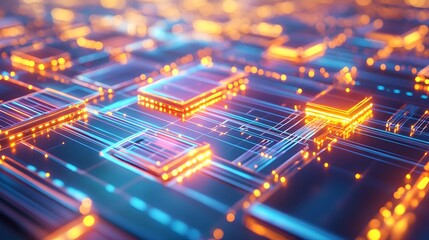 Abstract Technology Background with Blue and Orange Lights