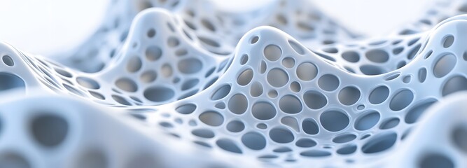 59. Abstract 3D design featuring interconnected geometric forms and sleek gradients forming an elegant pattern against a clean white background.