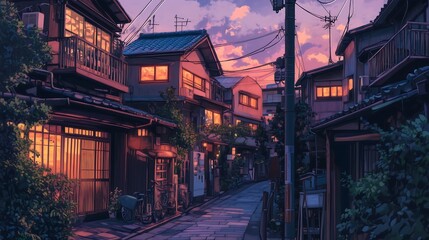 beautifull japan country side in the evening