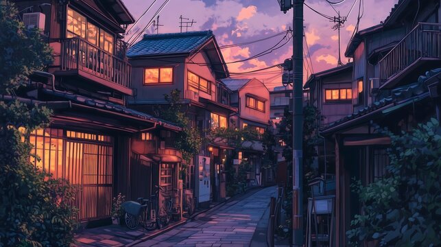 beautifull japan country side in the evening