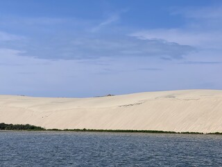 Dune at Nida town near Klaipeda in Neringa in the Curonian Spit and the Baltic Sea in Lithuania....