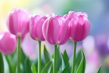 Fototapeta premium Vibrant pink tulips in spring bloom