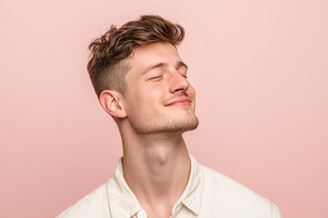 Obraz premium A close up of a man's face with his eyes closed