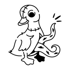 Evil duck icon in drawing style 