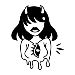 A sketchy style icon of demon girl 