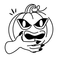 A doodle style icon of evil pumpkin 