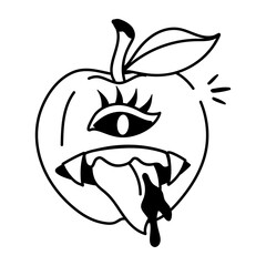 A sketchy style icon of spooky apple 