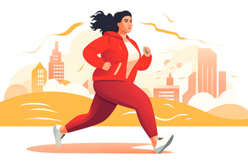 A plus-size woman in athletic clothing running, focusing on weight loss