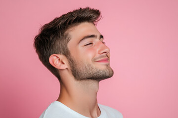 Obraz premium A close up of a man's face with his eyes closed