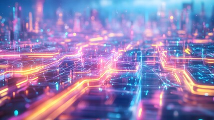 Fototapeta premium Futuristic Cityscape with Glowing Neon Lights