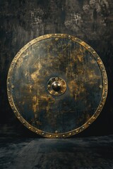 Fototapeta premium A large metal shield sits on the floor