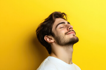 Obraz premium A close up of a man's face with his eyes closed