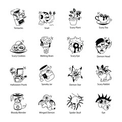 Set of Doodle Style Creepy Icons

