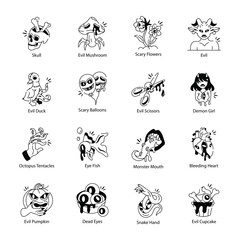 Collection of Scary Doodle Icons

