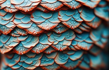 Close-up of blue and orange dragon scale texture