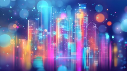 Fototapeta premium Futuristic Cityscape with Neon Lights and Bokeh