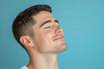 Obraz premium A close up of a man's face with his eyes closed