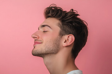 Fototapeta premium A close up of a man's face with his eyes closed