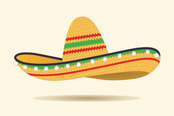 3d illustration of Traditional Mexican sombrero hat element isolated on beige background. Cinco de Mayo Mexican celebration vector icon illustration