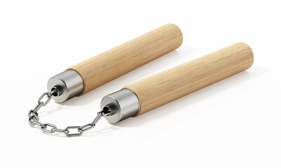 Nunchucks isolated on white background. 3D illustration