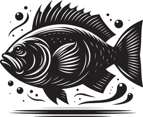 Big Fish Silhouette isolated on white background Minimalist fish vector shape