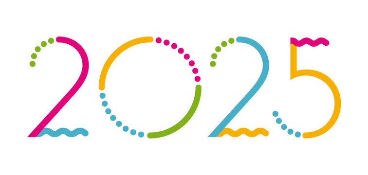 2025 - Chiffres au graphisme enfantin et color&eacute; pour souhaiter l&rsquo;arriv&eacute;e de la nouvelle ann&eacute;e.