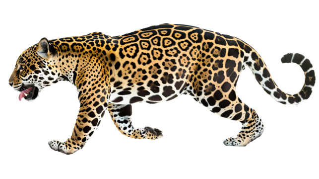 Jaguar running isolated on transparent background, PNG