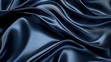 Obraz premium A close-up view of smooth, dark fabric with flowing folds and reflections.