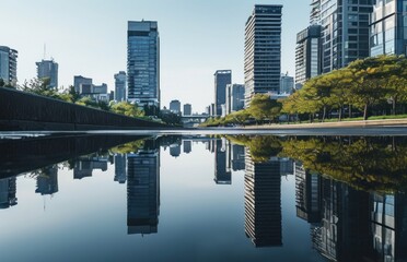 City skyline with river and high-rises