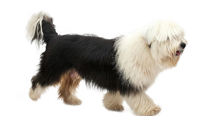 Old English Sheepdog dog isolated on transparent background, PNG